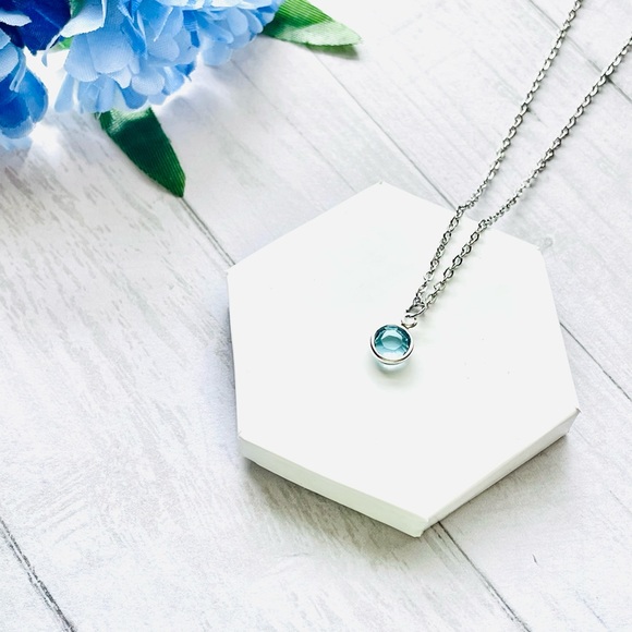 March Swarovski Crystal Necklace, Aquamarine Swarovski Crystal, Handmade - Picture 1 of 5
